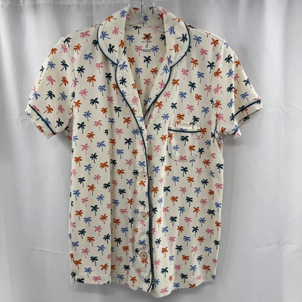 Faherty x Roller Rabbit Tropical Palm Tree Pajama Top Sz S Cream Multi